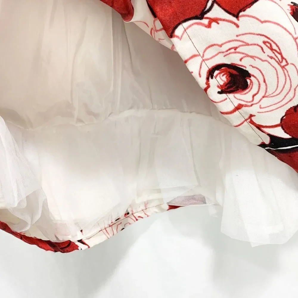 Gymboree Red Black & White Floral Christmas Party Dress 5T